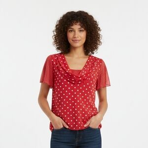 Robbie Bee Red Polka Dot Blouse Playful Women's Size 20 W